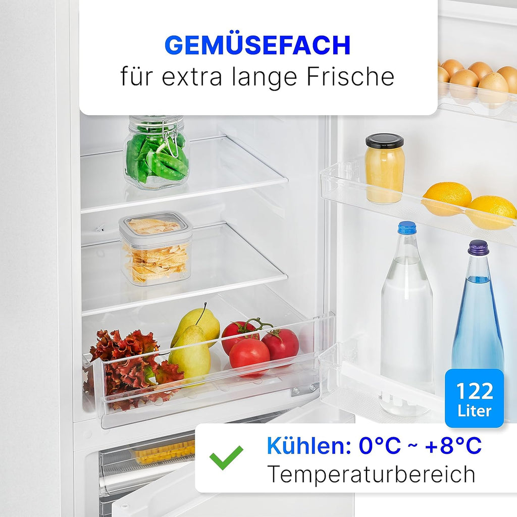 Bomann® Frigorifero con congelatore alto 143cm | Combinazione frigo-congelatore 175L con 3 ripiani e 3 cassetti | Porta reversibile | Combinazione frigo-congelatore silenziosa 39dB | Frigorifero KG 322.1 acciaio inox-look