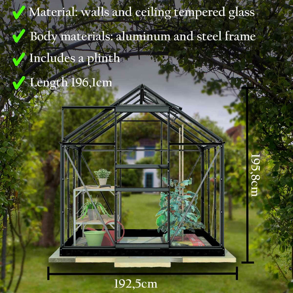 Lykke Gewchshaus Glass 3,8m2, schwarz