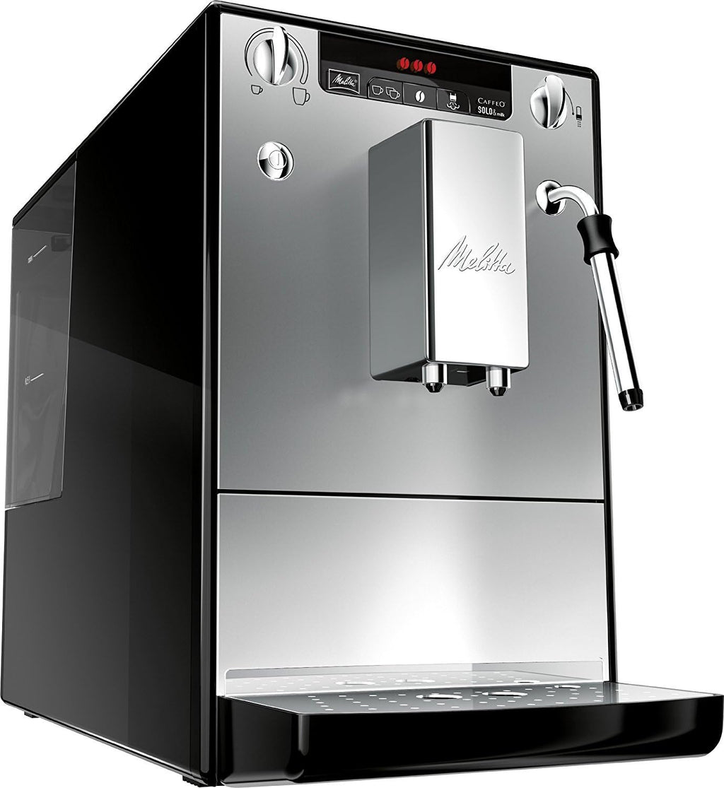 Melitta Solo & Milk - Macchina da caffè completamente automatica compatta con montalatte, con serbatoio dell'acqua rimovibile, per es. caffè o cappuccino, argento