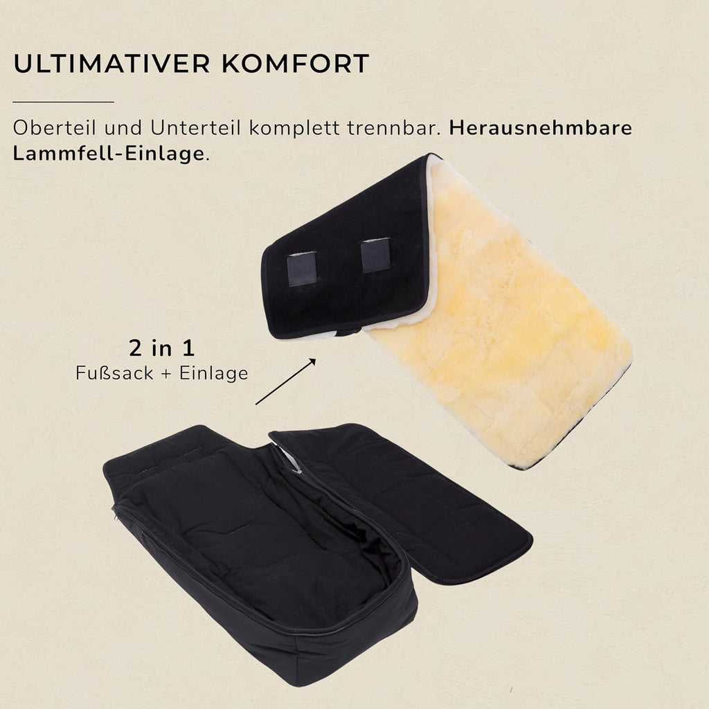 WERNER CHRIST BABY, Kinderwagen-Fußsack CORTINA – Thermo Winterfußsack (Kinder ab 6 - bis 36 Monate), mit herausnehmbarer Lammfelleinlage, medizinisches Fell, in Black (schwarz)
