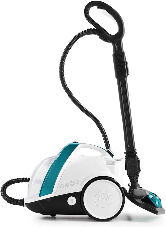 POLTI 8012628 Vaporetto   100 T Dampfreinigungsgert mit 4 Bar, ttet und beseitigt 99,99 Prozent Viren, Keime und Bakterien, Weiss/Türkis Metallic, Wassertankkapazitt 2 l, Dampfmenge 110 g/Min