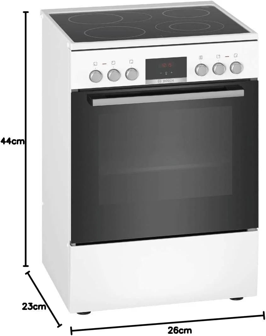 Bosch HKR39C250 Serie 4 Cucina Elettrica Indipendente, 60 cm di larghezza, Pulizia EcoClean Direct, Cottura a Ventilazione 3D su 3 livelli, Controllo con Display LED, Zona di cottura espandibile per pentole grandi