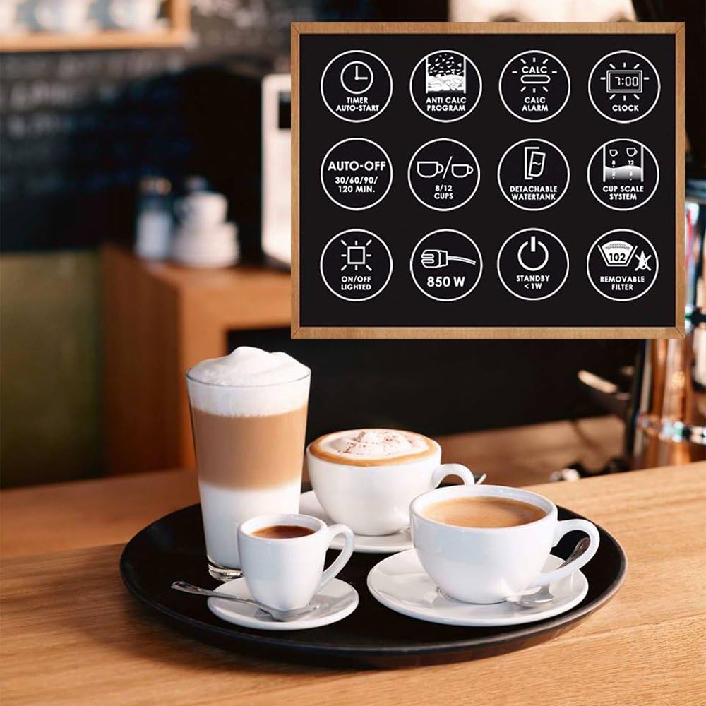 Melitta Optima Timer – Macchina da caffè con timer, macchina da caffè americano con caraffa in vetro e serbatoio dell'acqua rimovibile, per un massimo di 8 tazze di caffè, nero