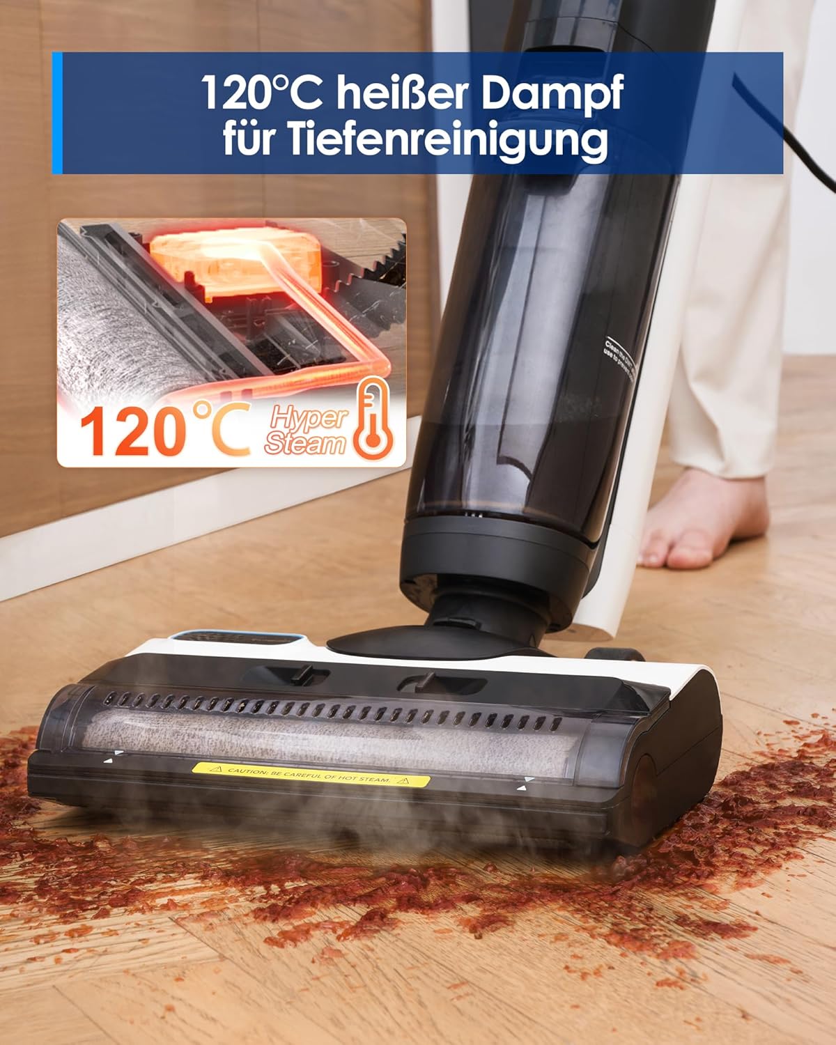 Tineco iFLOOR 5 Steam Lavapavimenti a vapore, vapore ad alta temperatura da 120℃, pulitore a vapore con filo, aspiraliquidi autopulente, lavapavimenti per sporco appiccicoso, residui di cibo