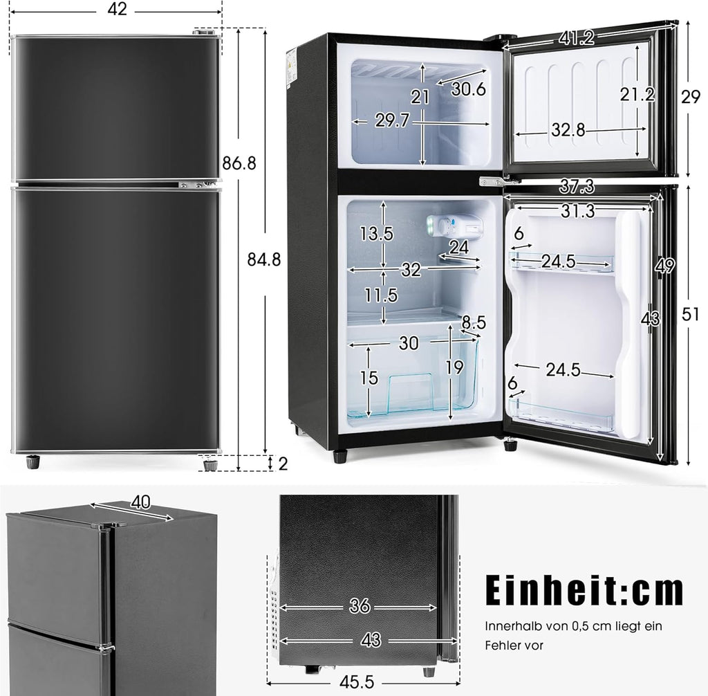 Merax Frigorifero con Congelatore, Frigorifero Combinato, Piccolo Frigorifero con 51L e Congelatore 21L, Silenzioso, LED, Ripiani in Vetro, Cassetto Verdura, Balconcini, per Cucina, Soggiorno, Ufficio, Nero