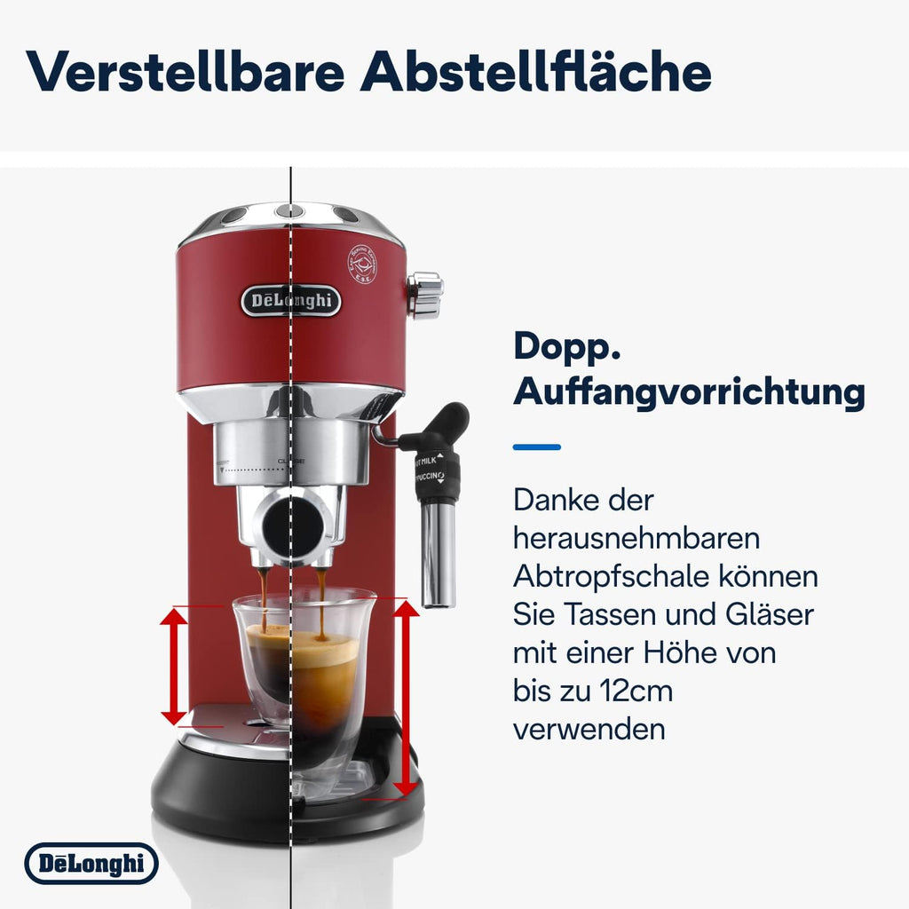 De'Longhi Dedica Style EC 685.M – Macchina da caffè espresso con portafiltro, con montalatte professionale, larga solo 15 cm, per caffè in polvere o cialde ESE, serbatoio dell'acqua da 1 l, argento