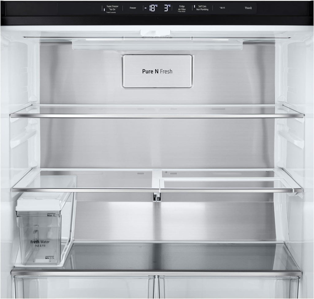 LG GMG861EPAE InstaView SLIM Multi-Door, Classe E, 508 L, Frigorifero Combinato, Erogatore di acqua, ghiaccio e ghiaccio tritato con UVnano, Total NoFrost, Compressore Smart Inverter, Wi-Fi, Colore Nero Opaco