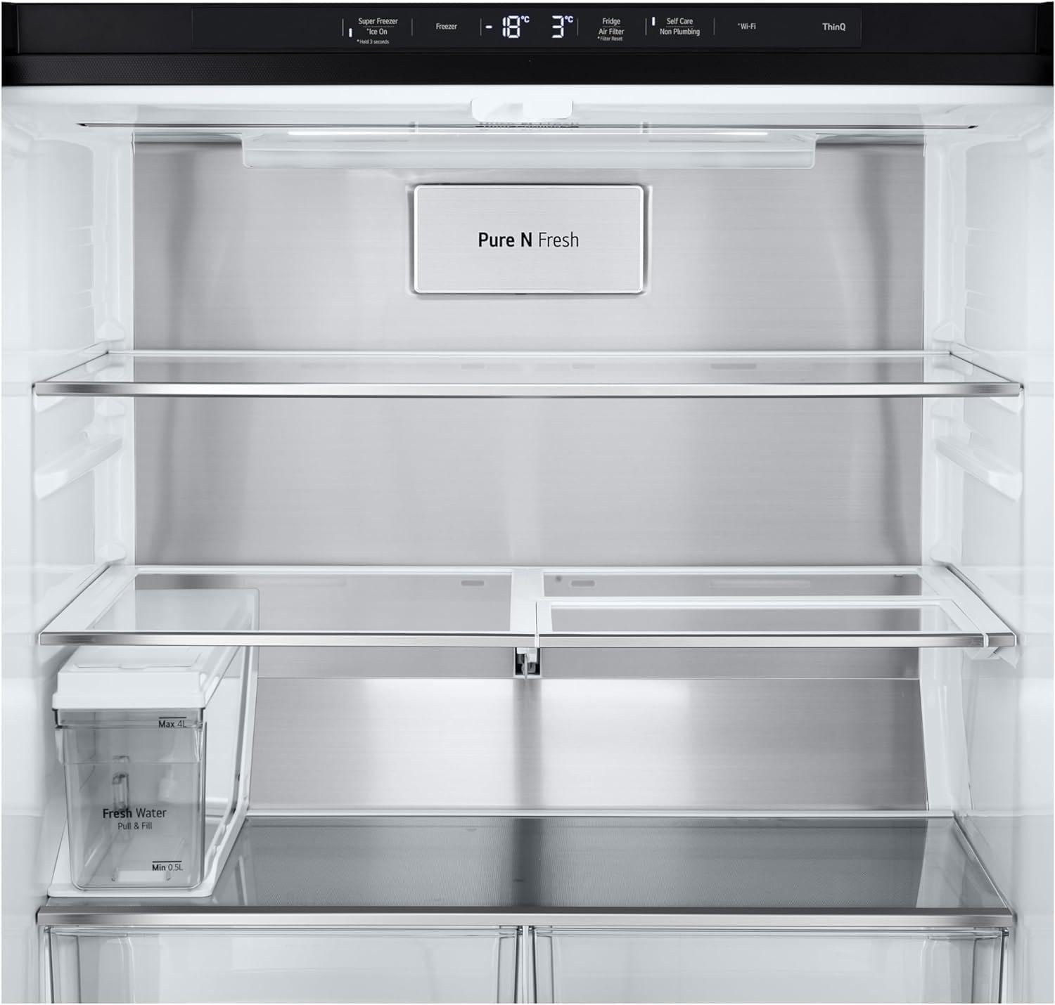 LG GMG861EPAE InstaView SLIM Multi-Door, Classe E, 508 L, Frigorifero Combinato, Erogatore di acqua, ghiaccio e ghiaccio tritato con UVnano, Total NoFrost, Compressore Smart Inverter, Wi-Fi, Colore Nero Opaco