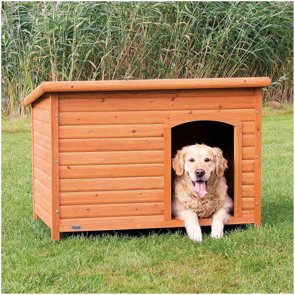 TRIXIE Cuccia per cani natura Classic tetto piatto, resistente alle intemperie e apribile, S–M: 85 × 58 × 60 cm, marrone - 39551