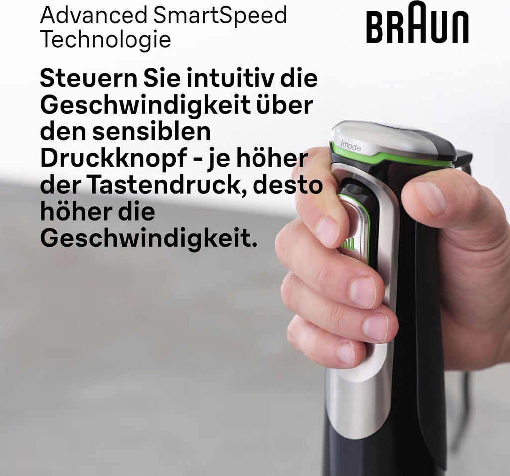Braun MultiQuick 9 MQ 9187XLI – 5-in-1 Stabmixer mit Küchenmaschinen-Aufsatz, Zerkleinerer, Kartoffel- & Gemüsestampfer & Schneebesen, stufenlose Geschwindigkeitseinstellung, 1200 W, Schwarz/Edelstahl