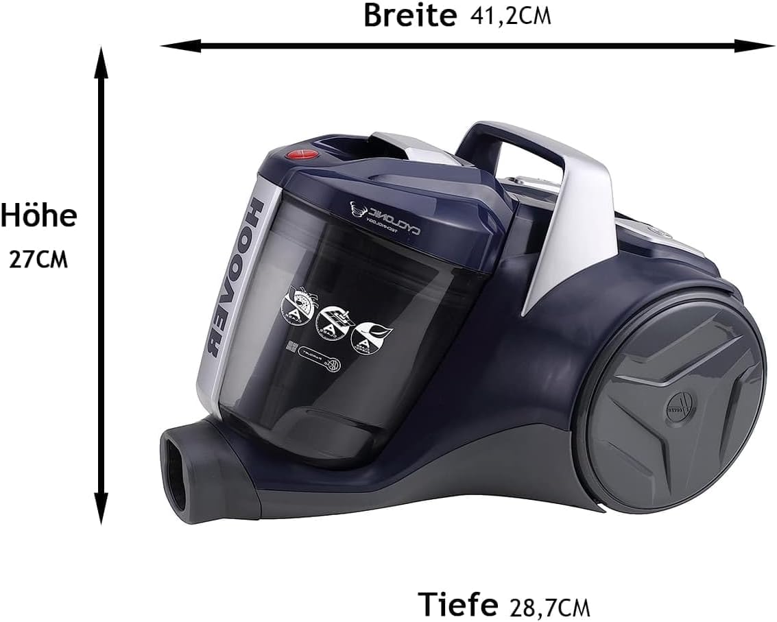 Hoover Aspirapolvere per Peli di Animali Domestici BREEZE PET con Bocchetta per Animali Domestici I Aspirapolvere senza sacco per peli di cane e gatto I Con asta regolabile, filtro EPA, cavo da 5 m con avvolgimento automatico e impugnatura