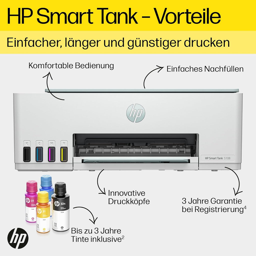 Stampante multifunzione 4 in 1 HP Smart Tank 7605 (Wi-Fi; fronte/retro; ADF) – 3 anni di inchiostro incluso, 3 anni di garanzia, serbatoio d'inchiostro grande, alta resa, stampa di alta qualità