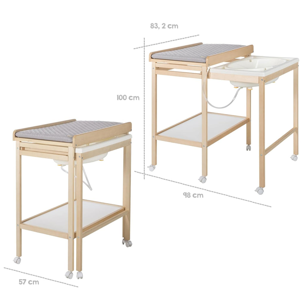 roba Fasciatoio da Bagno Combinato + Materassino Fasciatoio Style grigio - Fasciatoio Mobile Combinato con Vasca Integrata - con piano fasciatoio estraibile - Legno bianco