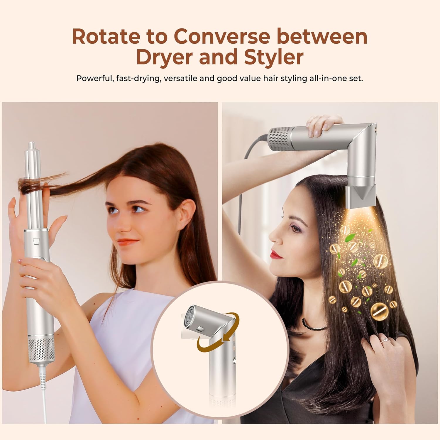 UKLISS 7 in 1 Pro Airstyler & Ionen Föhn [110,000RPM] High-speed Haartrockner Ionen Hair Dryer, mit Heißluft Lockenwickler Thermal Brush Haarglätterbürste Warmluftbürste Föhnbürste, 1200W/Blau