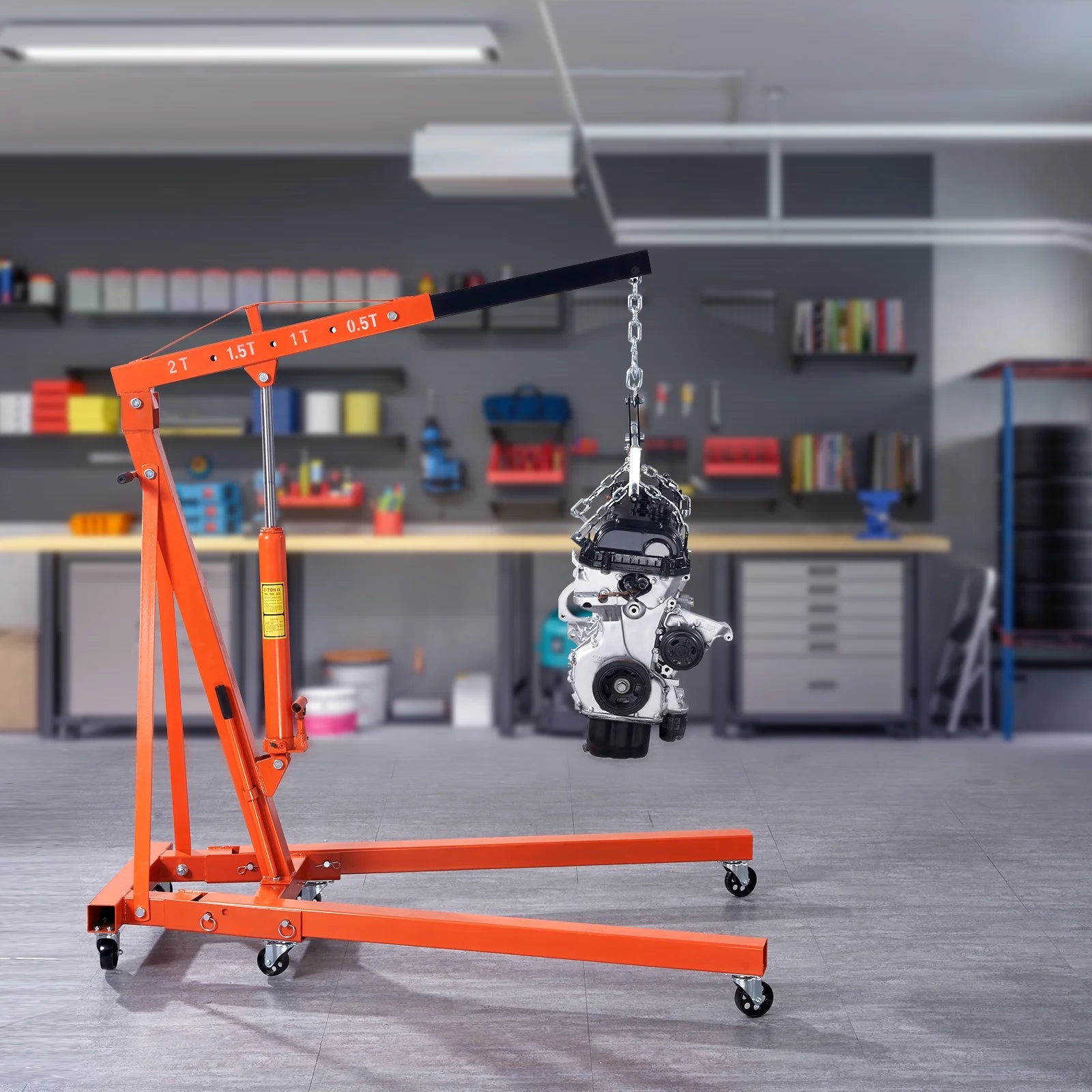 BENTISM Gru Motore Pieghevole 2T con Livella 4400 lbs/2 Tonnellate Sollevatore Motore Resistente Gru da Officina Gru Motore Resistente all'Invecchiamento