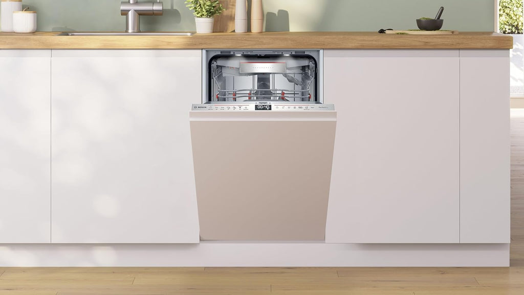 Bosch SPV2IKX10E Serie 2 Lavastoviglie smart a scomparsa totale, larghezza 45 cm, Cestello posate, Extra Asciugatura con la pressione di un pulsante, InfoLight punto luce rosso sul pavimento, AquaStop protezione dai danni causati dall'acqua, Bianco