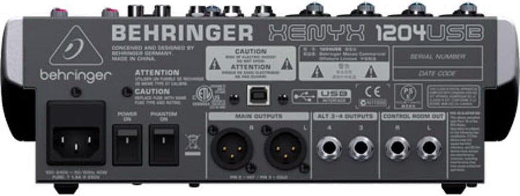 Behringer XENYX 1204USB Mixer premium a 12 ingressi 2/2-Bus con preamplificatori microfonici XENYX e compressori, EQ "britannico" e interfaccia USB/Audio