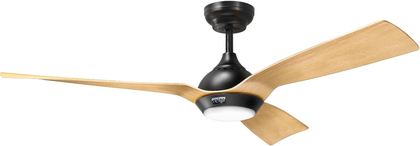 reiga Ventilatore da soffitto WiFi 132 CM con illuminazione a LED dimmerabile e telecomando, 3 temperature di colore, motore DC 6 velocità, compatibile con l'App Alexa Google Home, legno e marrone