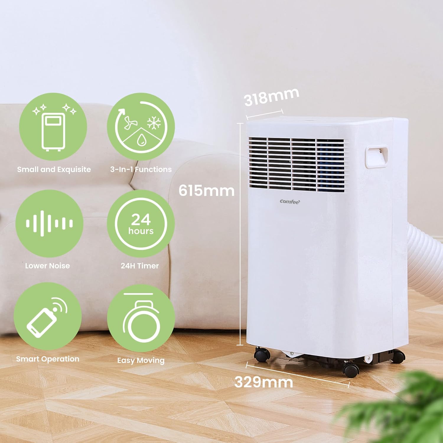 Comfee Condizionatore Portatile Easy Cool 2.0, 7000 BTU 2,0kW, Raffreddamento&Ventilazione&Deumidificazione, Adatto per Ambienti fino a 68m³(25㎡), Controllo tramite APP/Alexa/Google Home/IFTTT, Climatizzatore Portatile con Tubo di Scarico
