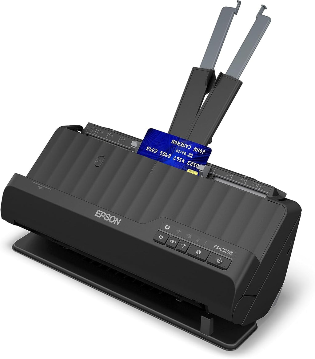 Scanner Wi-Fi Epson ES-C320W, scanner aziendale compatto A4 a basso consumo energetico, scanner a doppia alimentazione con gestione versatile dei supporti, nero