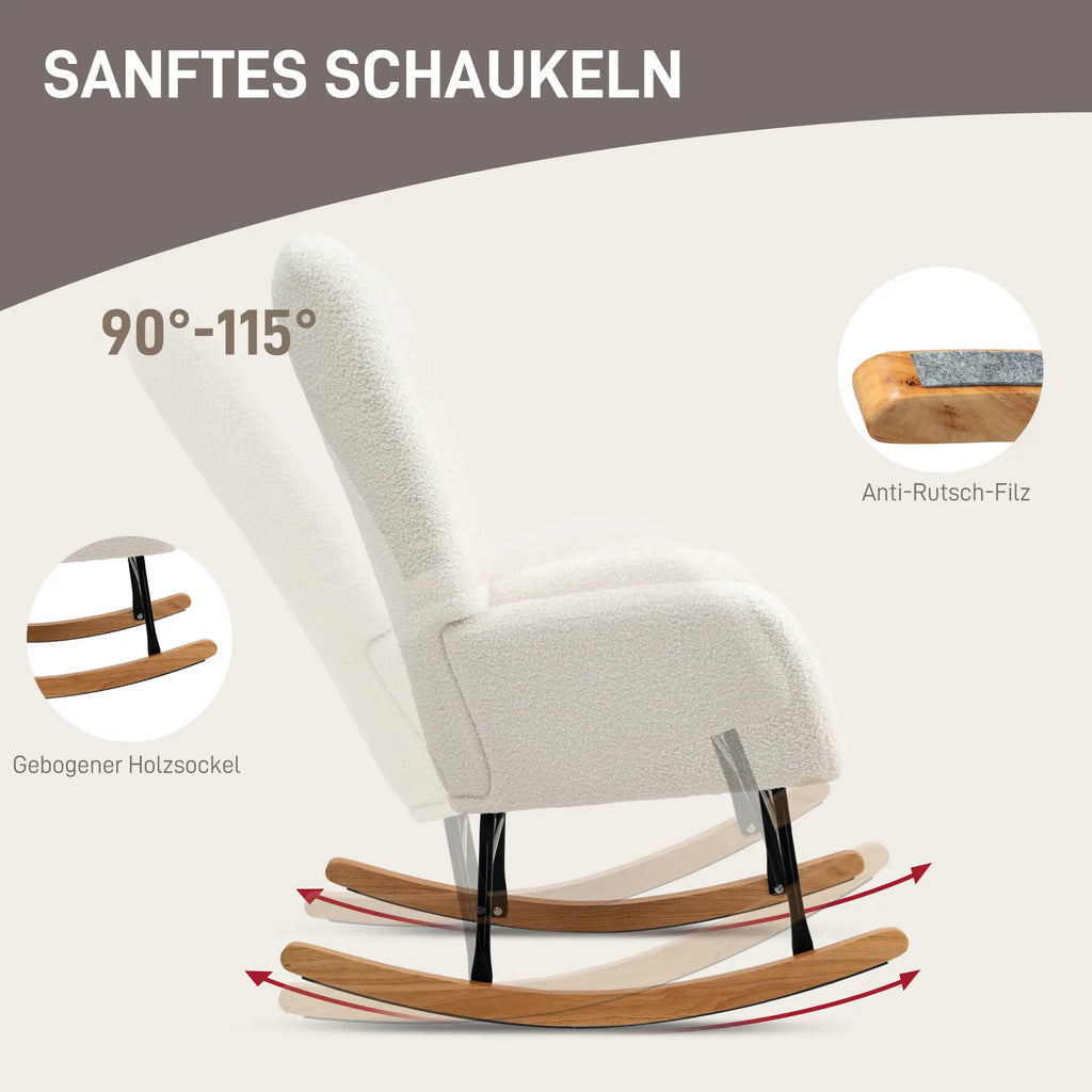 HOMCOM Sedia a Dondolo da Soggiorno con Dondolio Lieve, Tessuto Teddy, Bianco Crema