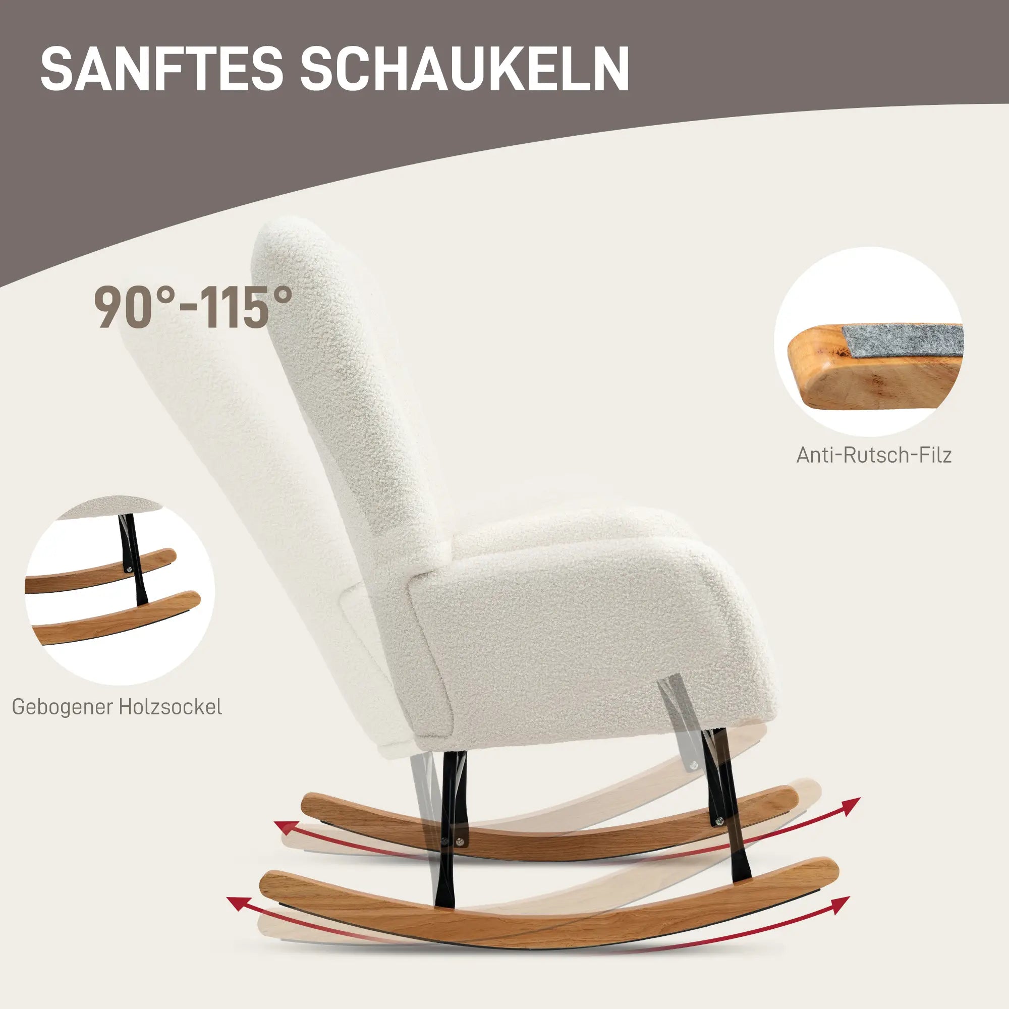 HOMCOM Sedia a Dondolo da Soggiorno con Dondolio Lieve, Tessuto Teddy, Bianco Crema