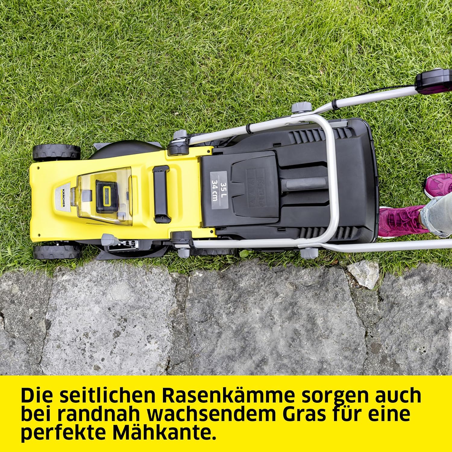Kärcher Akku-Rasenmäher LMO 2-18, Grasfangbehältervolumen 30 l, 5 stufige Schnitthöhenverstellung 3.500 U/min, ohne Akku und Ladegerät, gelb