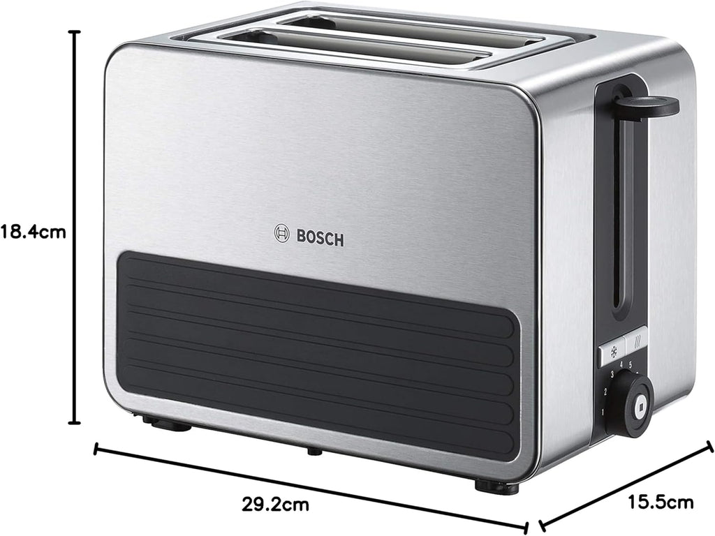 Bosch TAT7S25 Kompakt-Toaster, Auftau/Aufknusperfunktion, 1050 W, Edelstahl/schwarz & WMF Lono Sandwich Maker, für 2 Standard- oder XXL-Toasts, 2-stufige Höhenanpassung, edelstahl matt