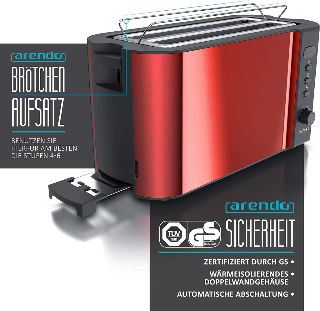 Arendo - Tostapane a fessura lunga in acciaio inox per 4 fette - Funzione scongelamento - Corpo isolante dal calore - Con scaldavivande integrato - Vassoio raccoglibriciole - Display con indicazione del tempo residuo - Nero opaco
