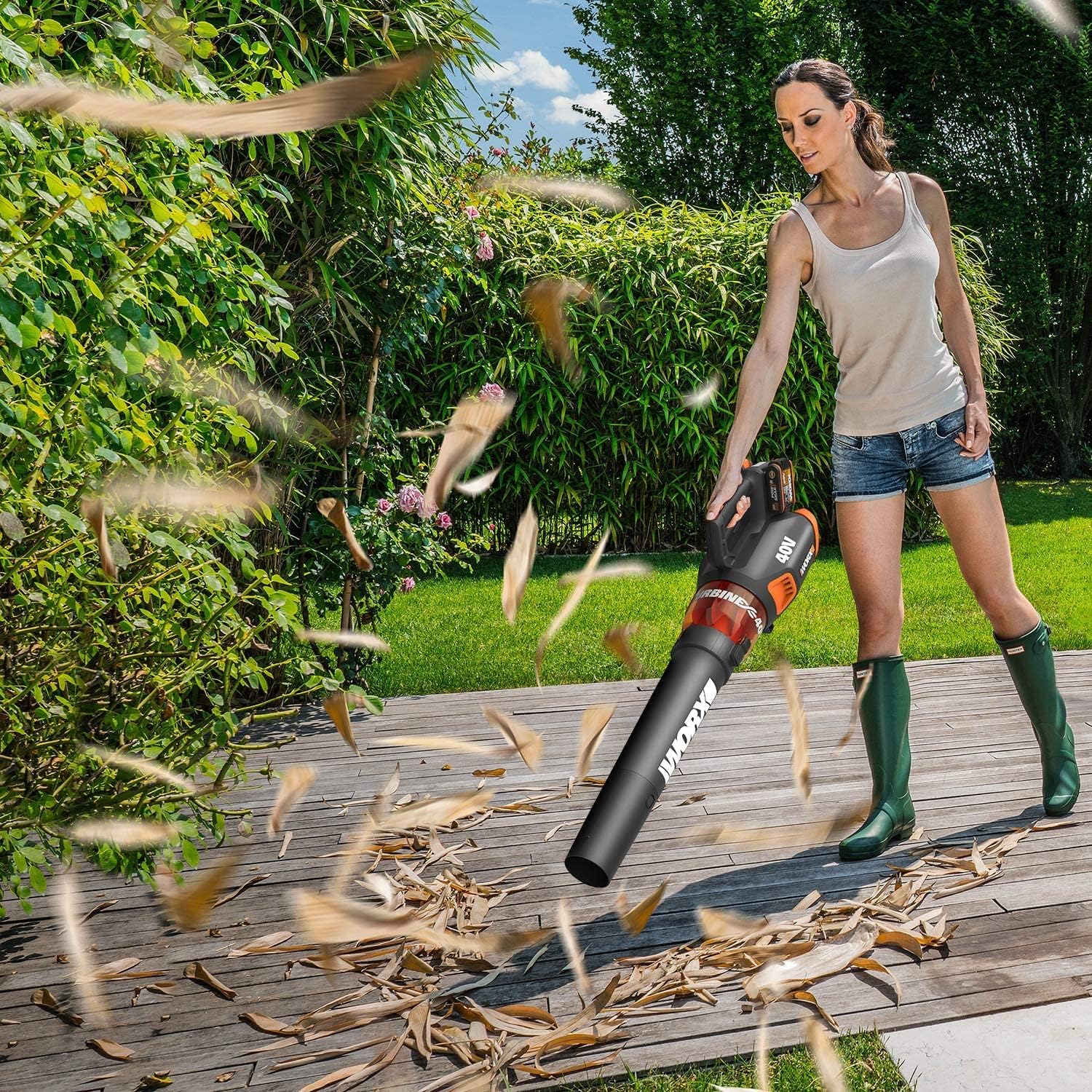 WORX NITRO 40V Profi Akku-Laubbläser WG585E.9 - starker bürstenloser Motor - 3 Geschwindigkeiten & 2 Modus - 266km/h Luftgeschwindigkeit - 1053m³/h Luftmenge - leicht & kompakt - ohne Akku & Ladegerät