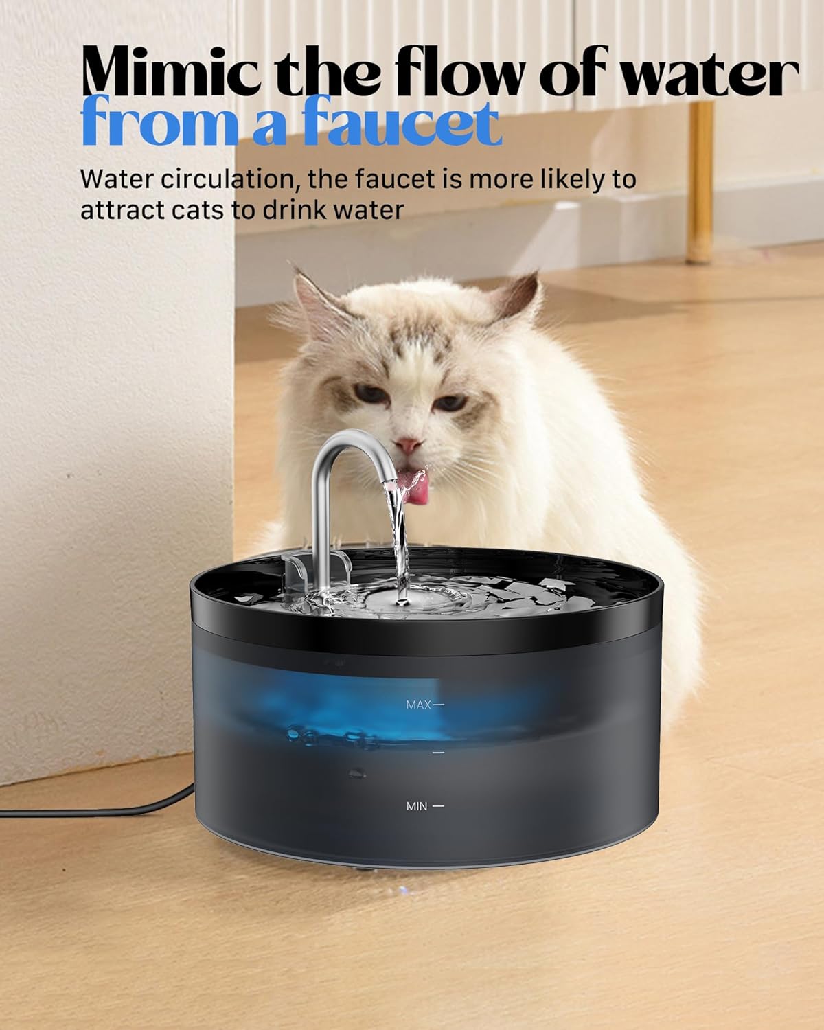 GIOTOHUN Fontana per Gatti a Forma di Rubinetto, 3.2L Fontana d'Acqua per Gatti, Pompa dell'Acqua Super Silenziosa, Filtra i Peli, Facile Smontaggio, 6 Filtri + 3 Filtri in Schiuma