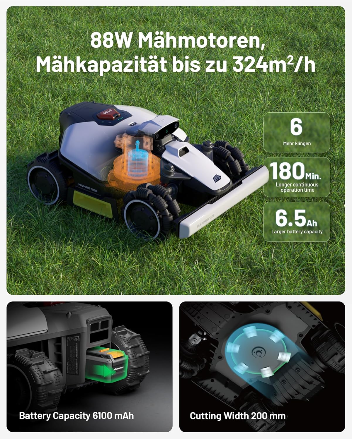 MAMMOTION LUBA 2 AWD 3000X Robot Rasaerba senza Filo Perimetrale, NetRTK+Vision, Nessuna Antenna RTK Necessaria, Mappatura Automatica, Consigliato 3000m², Max. 3600m², con Modulo 4G, Pendenza 80%