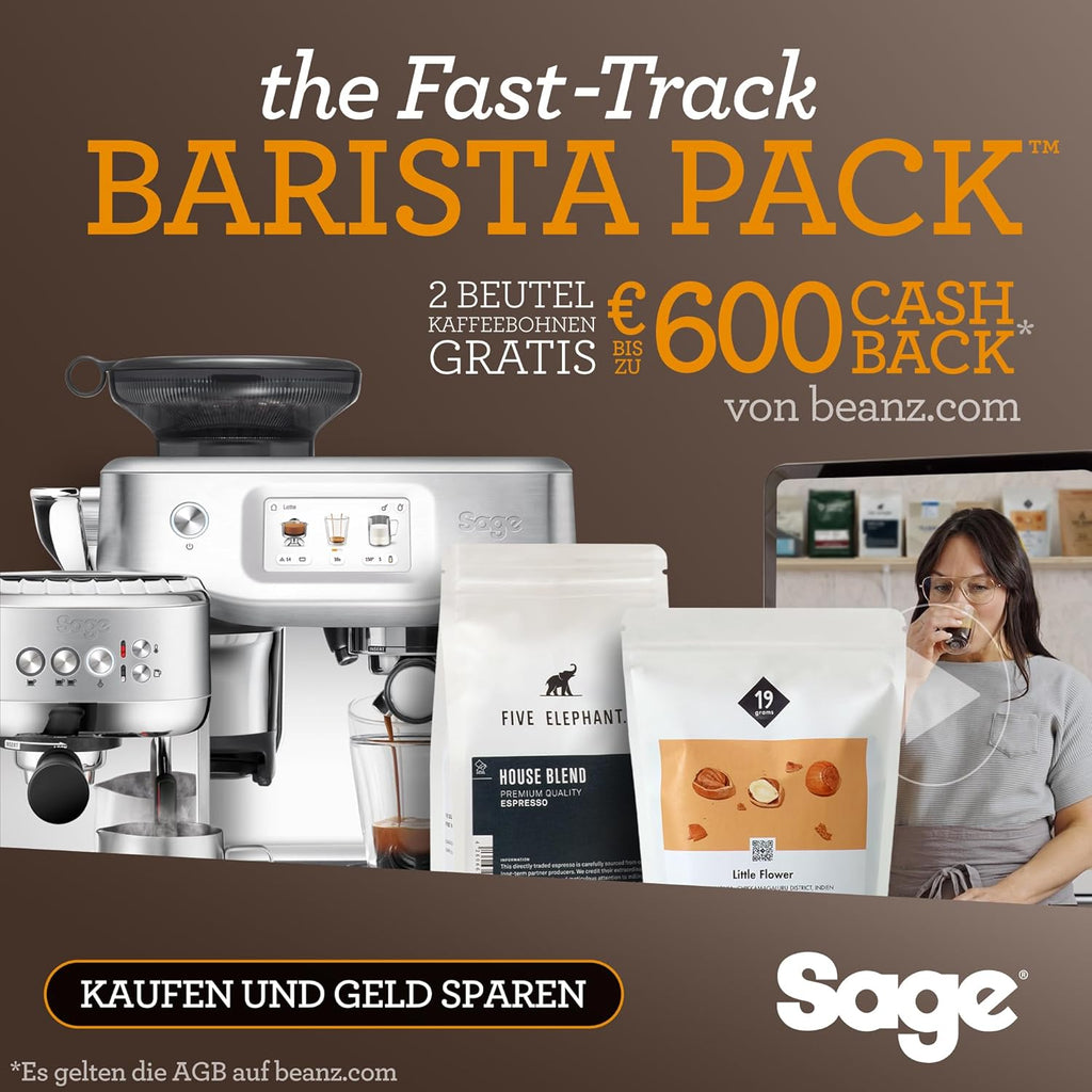 Sage - The Barista Touch - Macchina da caffè con schiumalatte automatico e macinacaffè integrato - Touchscreen, pressino rimovibile, 5 impostazioni predefinite - Macchina per caffè espresso - Acciaio Inox Spazzolato