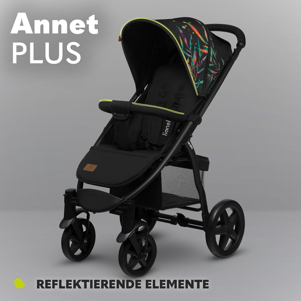 LIONELO Annet Buggy fino a 22 kg con funzione reclinabile, passeggino compatto richiudibile con accessori, ruote in schiuma EVA, zanzariera, coprigambe, portabevande, cestino (Golden Moments, Tour)