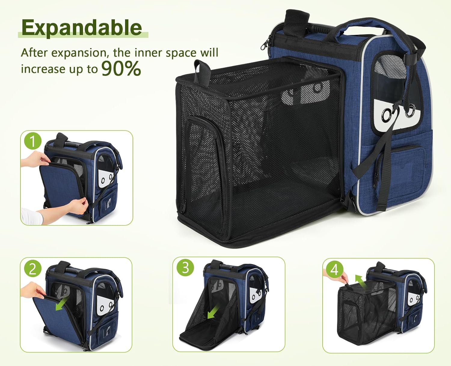 pecute Haustier Rucksack mit Netzfenster, Tragbare und Faltbare Katzentasche, Atmungsaktive und Leichte Hundetasche, Wasserdichtes Oxford-Tuch mit Viel Platz, Multifunktionales Rutschfestes Grau XL