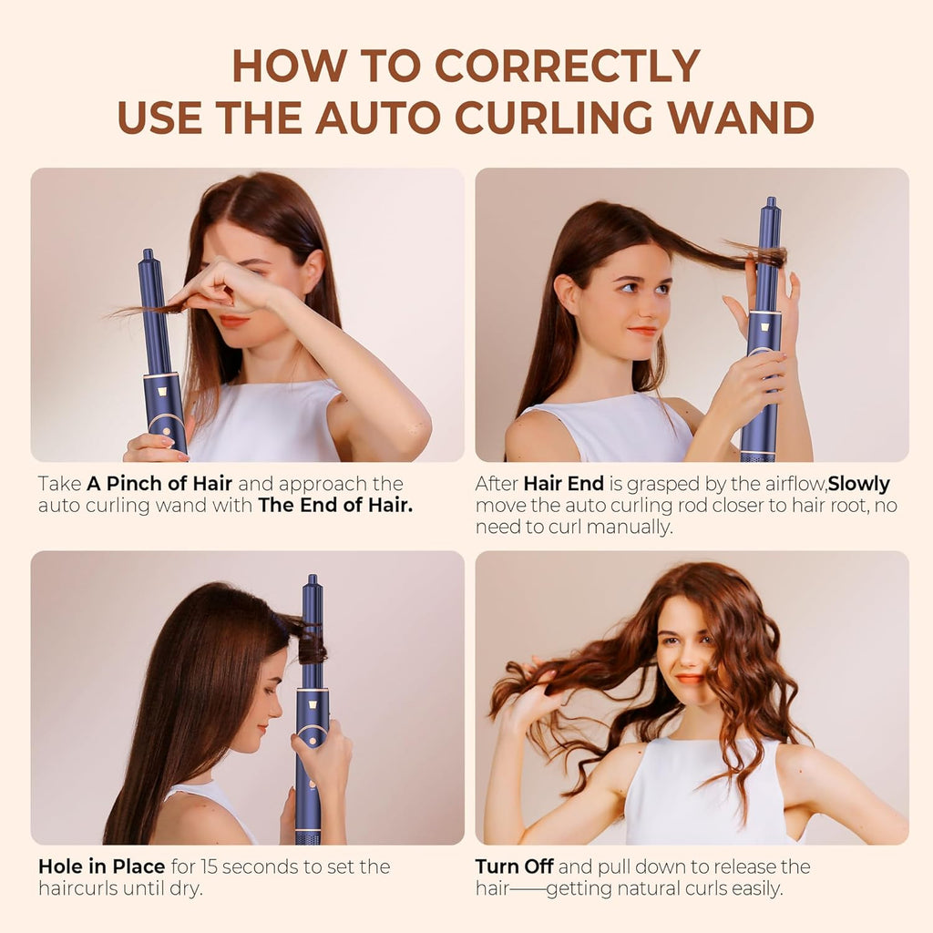 UKLISS 7 in 1 Pro Airstyler & Ionen Föhn [110,000RPM] High-speed Haartrockner Ionen Hair Dryer, mit Heißluft Lockenwickler Thermal Brush Haarglätterbürste Warmluftbürste Föhnbürste, 1200W/Blau