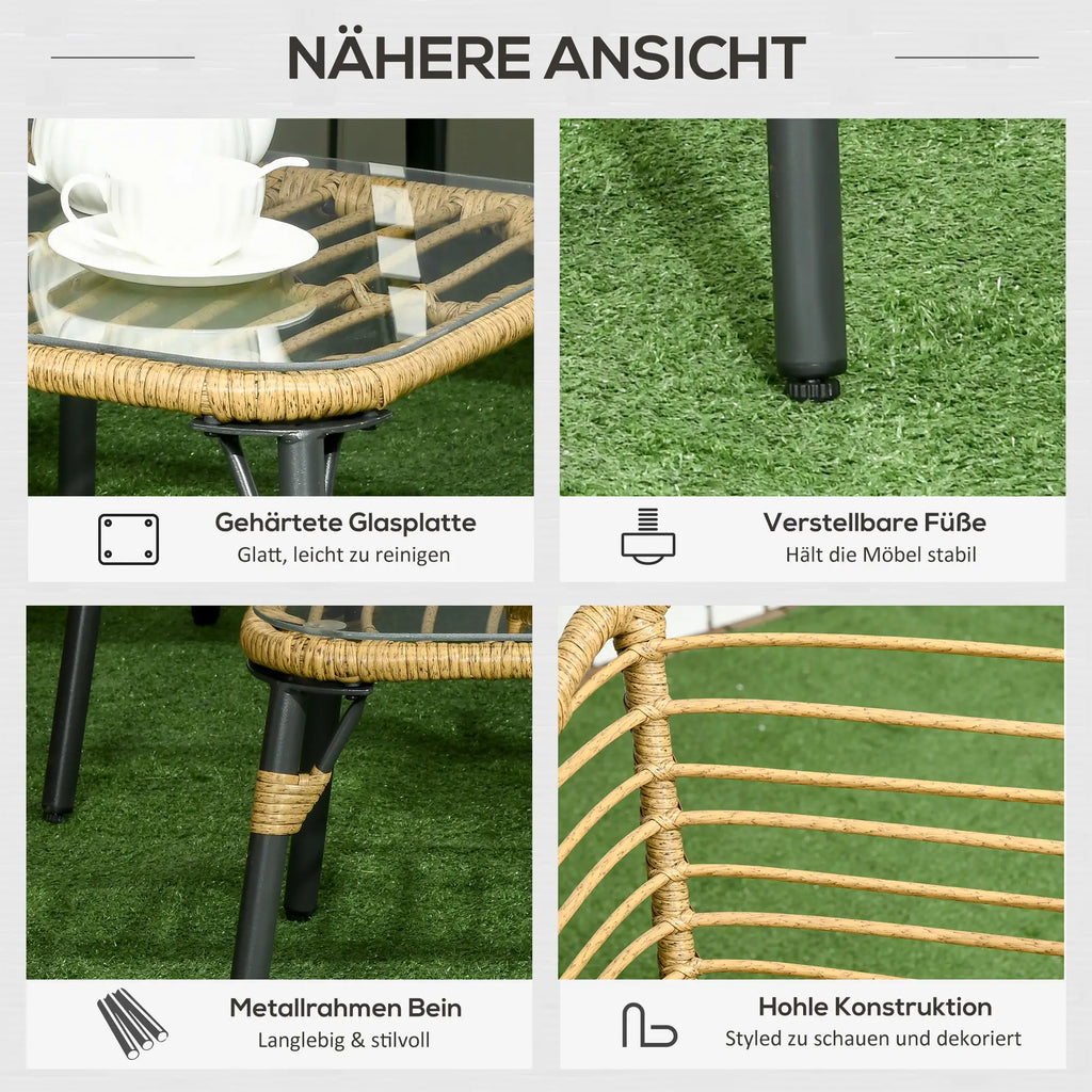 Outsunny Set Divano da Giardino in Polyrattan 4 pz Stile Boho Tavolino in Vetro