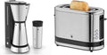 WMF Küchenminis Macchina da caffè con filtro Aroma, 870 Watt, Cromargan opaco e Tostapane 1 fetta a fessura lunga Küchenminis per Toast XXL, accessorio per panini, 7 livelli di doratura, protezione surriscaldamento 600W, Acciaio inox opaco