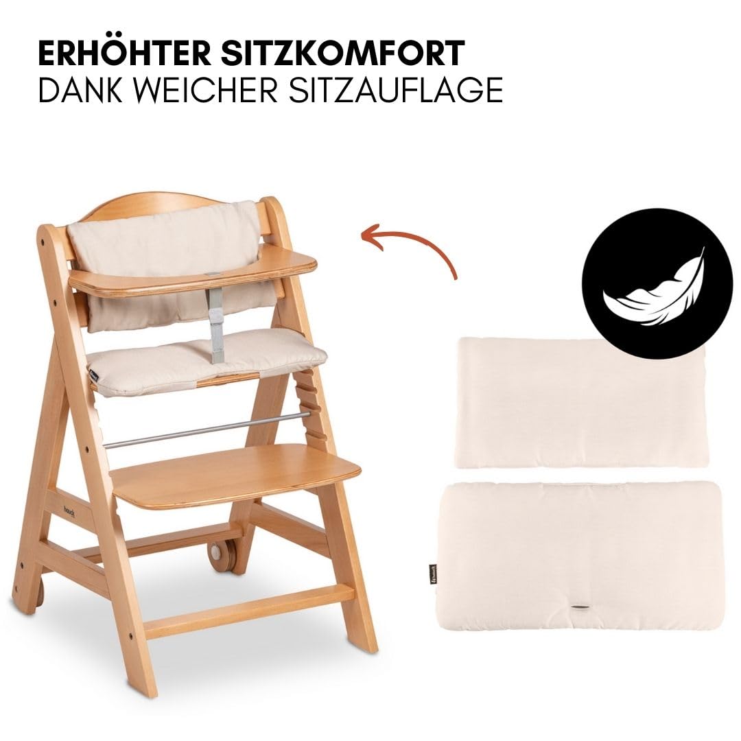 Hauck Seggiolone Beta+ Newborn Set Deluxe - Set Seggiolone Pappa dalla Nascita con Sdraietta Neonato, Cuscino e Vassoio - Naturale