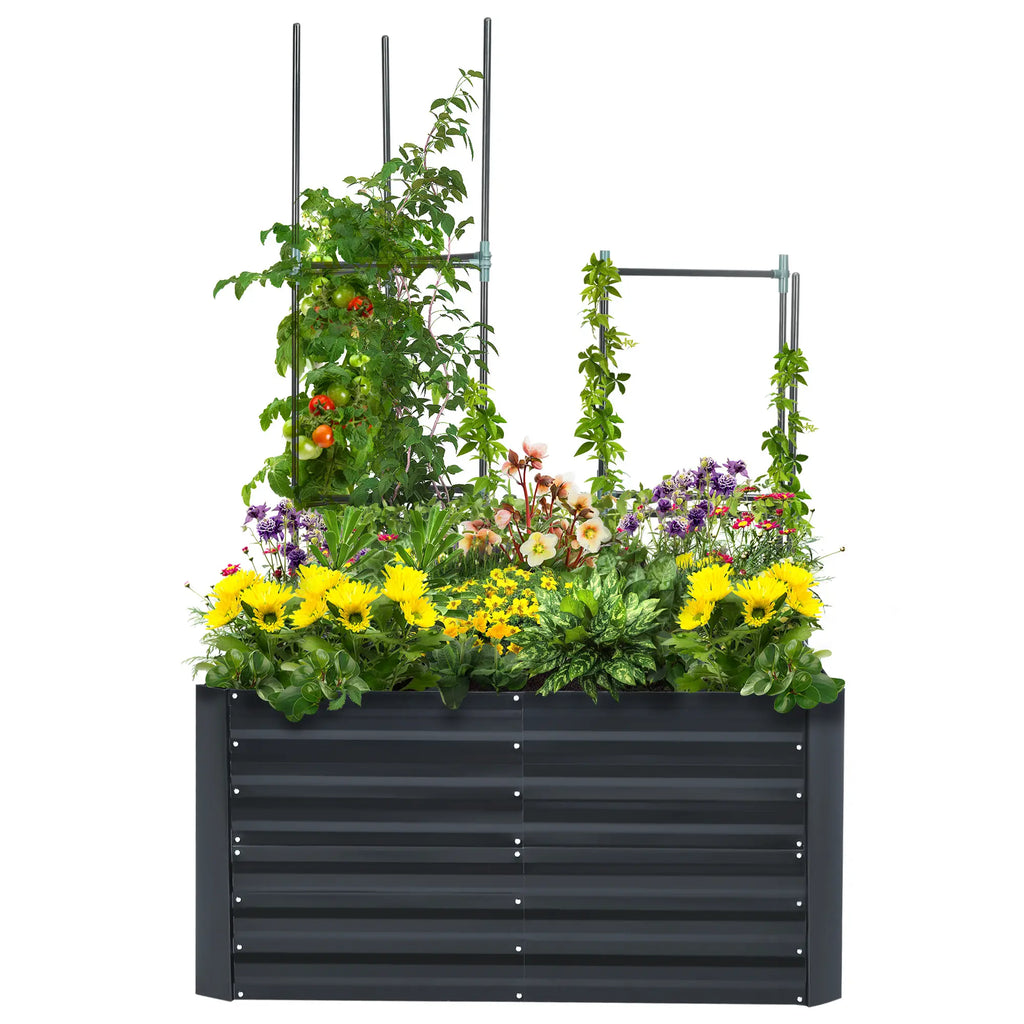 Outsunny Fioriera rialzata con fondo aperto, traliccio di supporto, acciaio