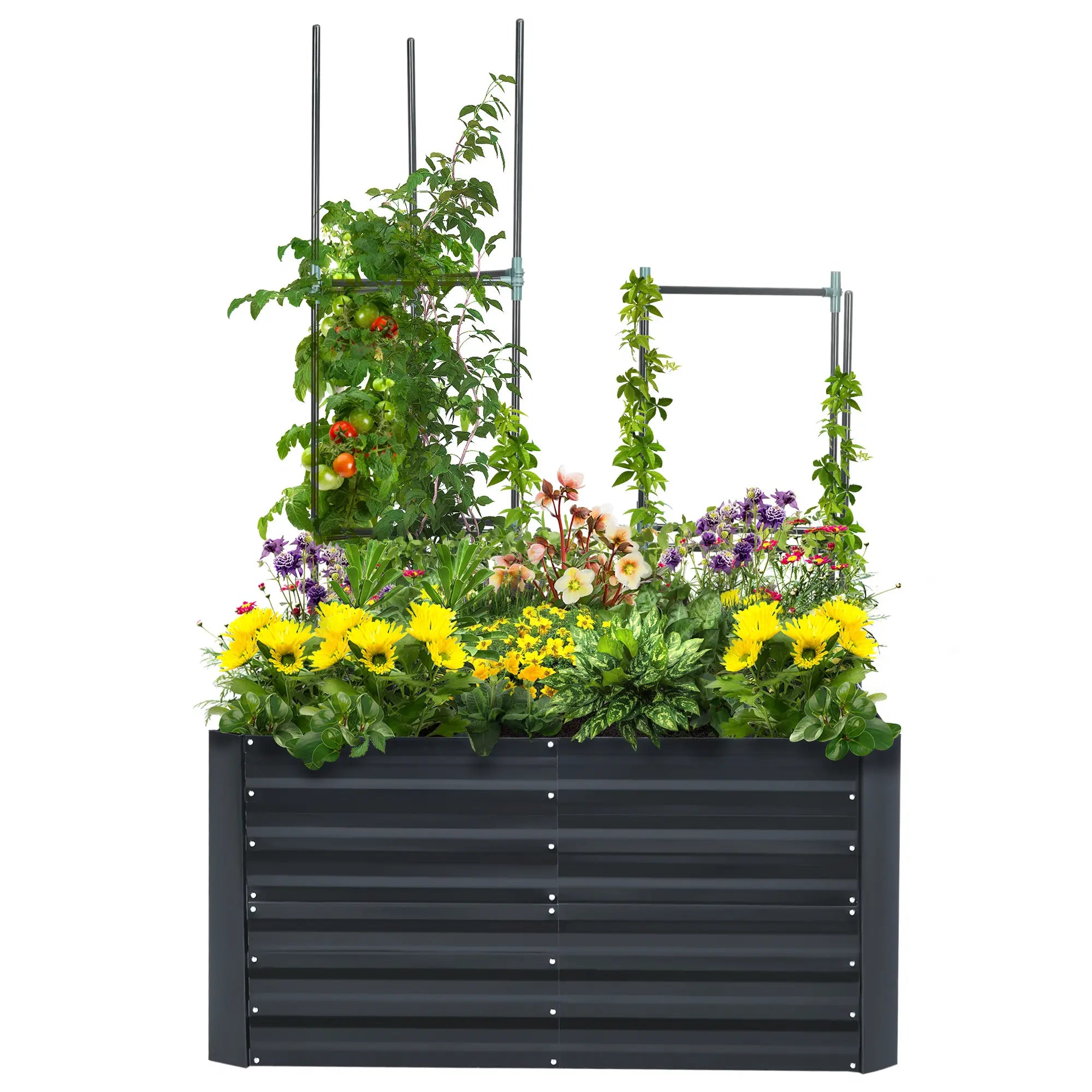 Outsunny Fioriera rialzata con fondo aperto, traliccio di supporto, acciaio