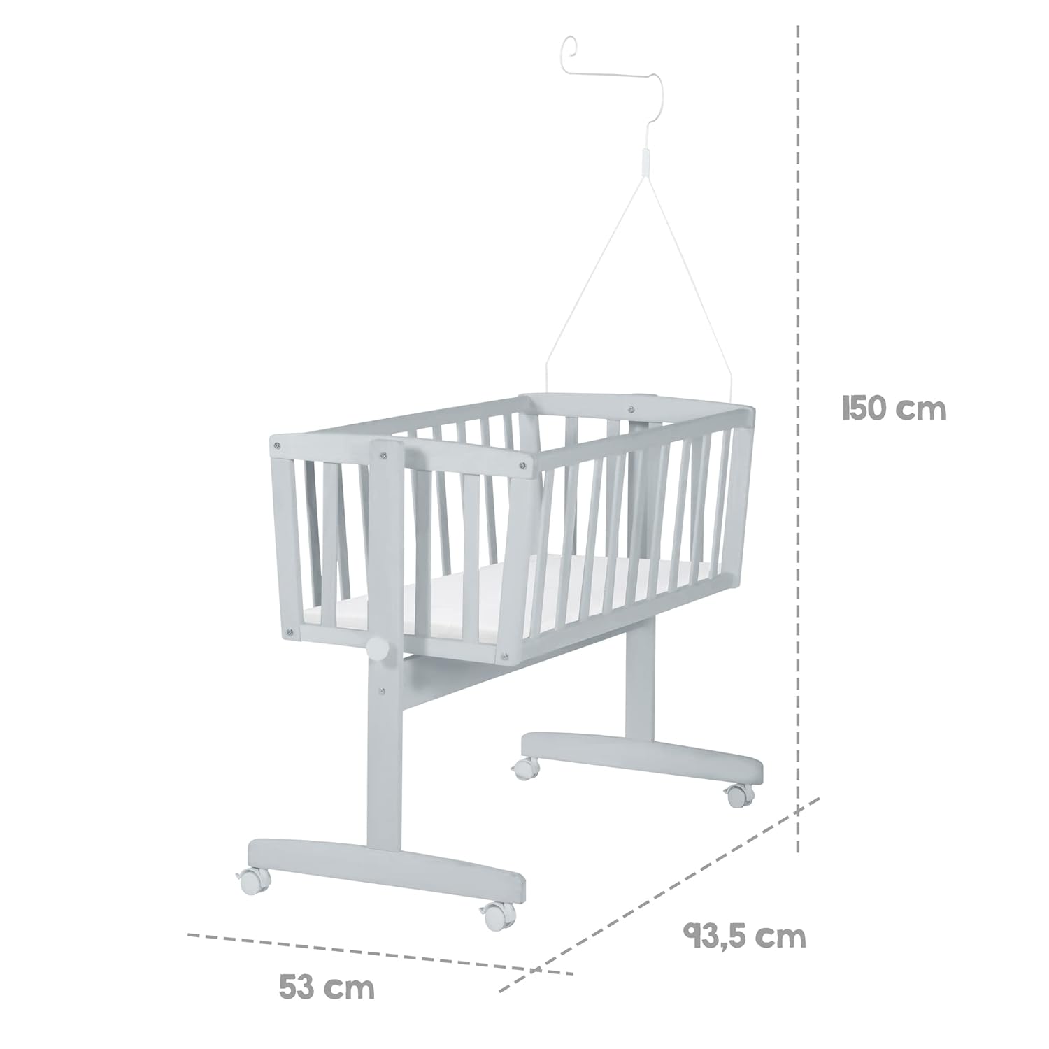roba Babywiege 40 x 90 cm Adam & Eule - Stubenwagen & Wiege mit Rollen - Bett Set komplett mit Feststellfunktion - Inkl. textiler Ausstattung - Holz weiß