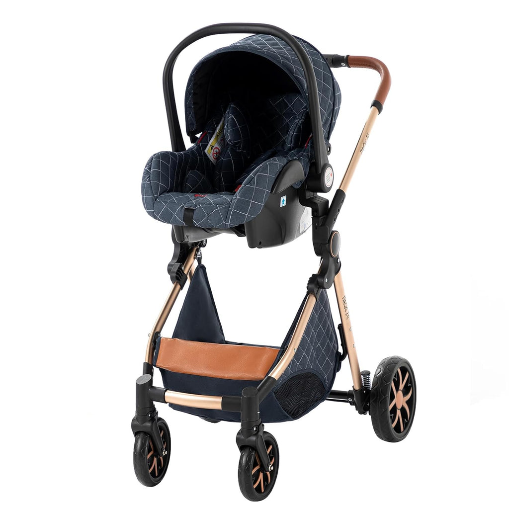 Sianldcone Passeggino 3 in 1, Set Passeggino con Tessuti di Alta Qualità, Sistemi di Viaggio con Spinta Reversibile, Passeggino Combinato a Vista Aperta Set Completo 3 in 1 (V9 Cachi)