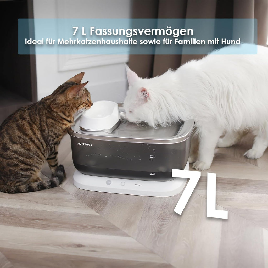 AstroPet 7L Trinkbrunnen für Hunde und Katzen, Ultraleiser, Kabelloser, Automatischer Katzenbrunnen und Hundebrunnen, 40 Tage Lange Akkulaufzeit, Weniger als 30dB Extrem Leiser (ADDF-003+ 2*AAWF-003)
