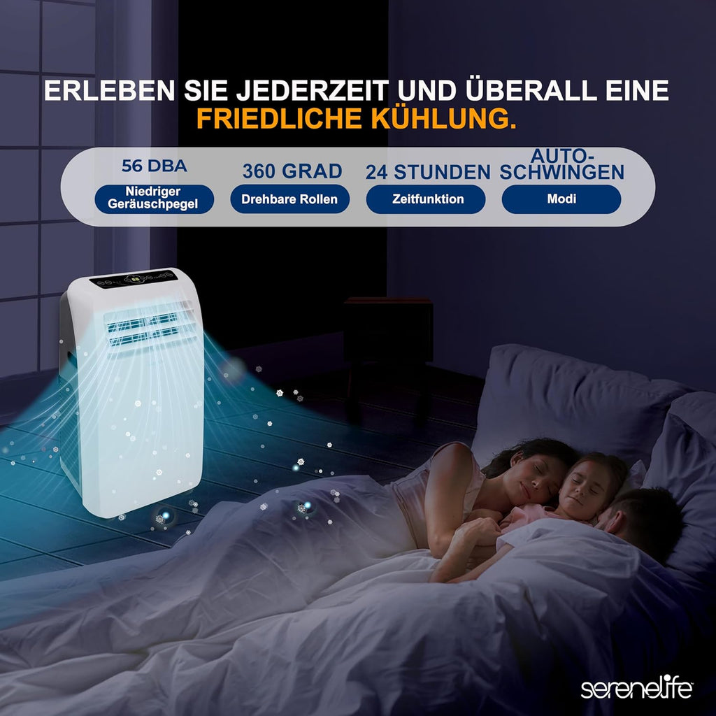 SereneLife Climatizzatore portatile, dispositivo di raffreddamento ad aria mobile 3 in 1 con tubo di scarico - Refrigeratore ad aria, deumidificatore e ventilatore, climatizzatore 9.000 BTU, 1,5 L umidità/ora, raffredda ambienti fino a 42 m