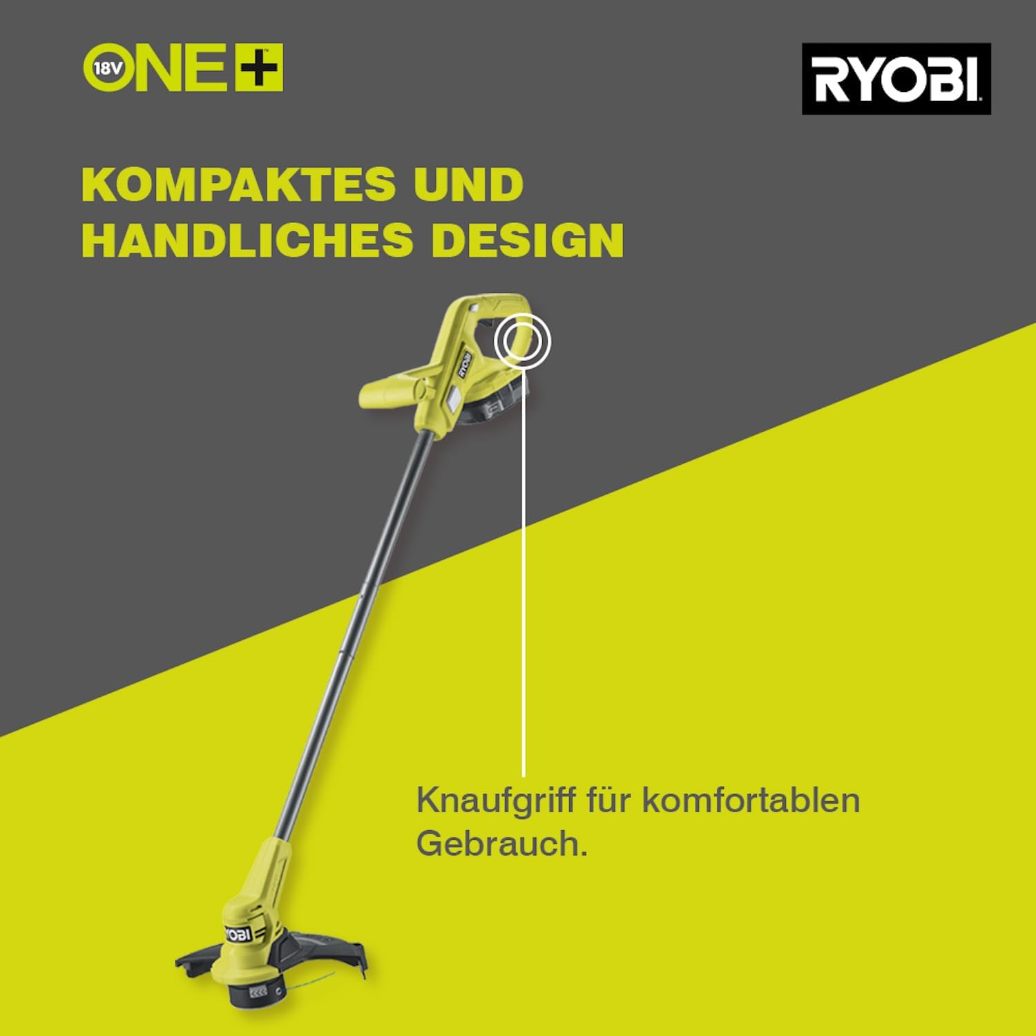 RYOBI 18 V ONE+ Akku-Rasentrimmer mit Radführung RY18LT33A-0 (33 cm Kantenschneidefunktion mit Fußsteuerung, Ø Fadenspule 1 x 1,65 mm, ohne Akku und Ladegerät)