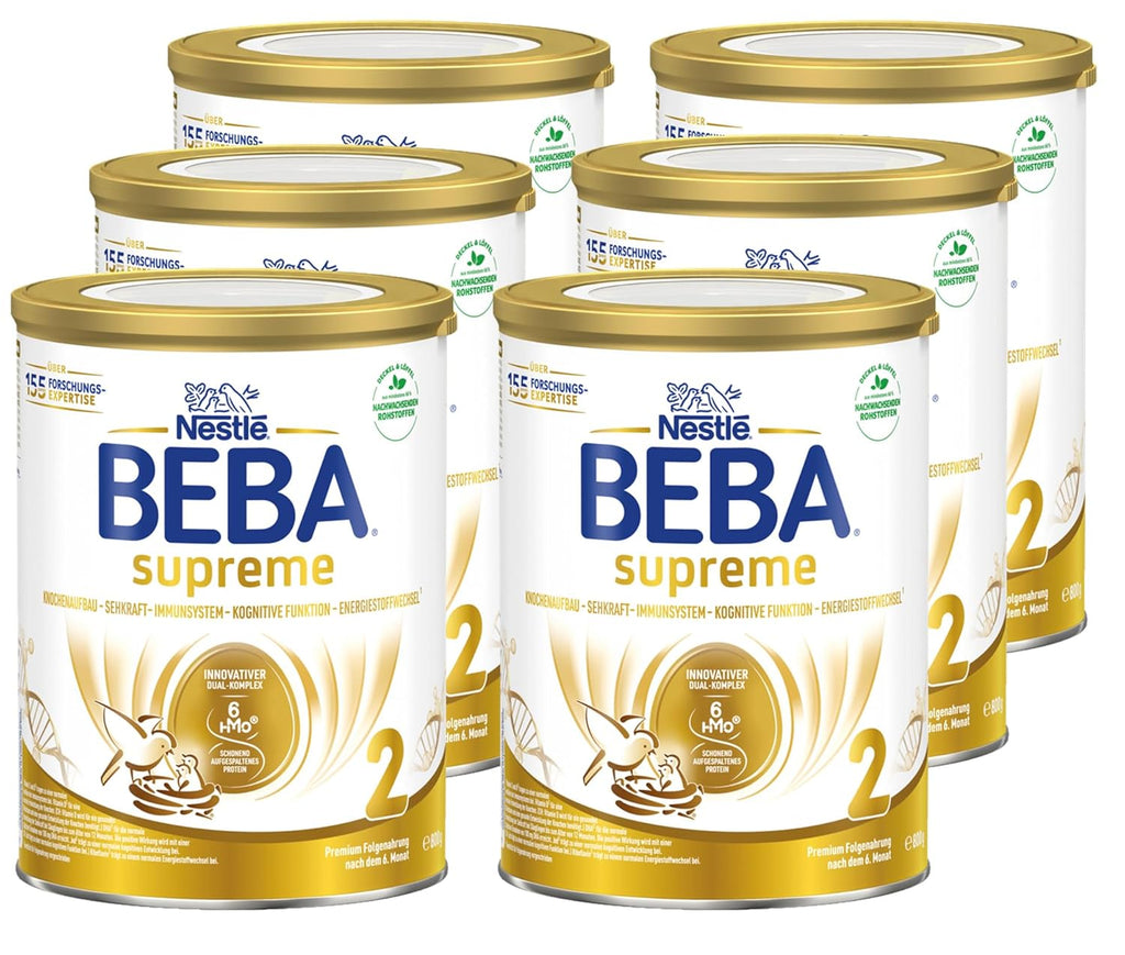 BEBA SUPREME 2 Folgemilch nach dem 6. Monat, Babynahrung mit 6 HMO Komplex, nur Laktose, ohne Palmöl, 6er Pack (12 x 800g)
