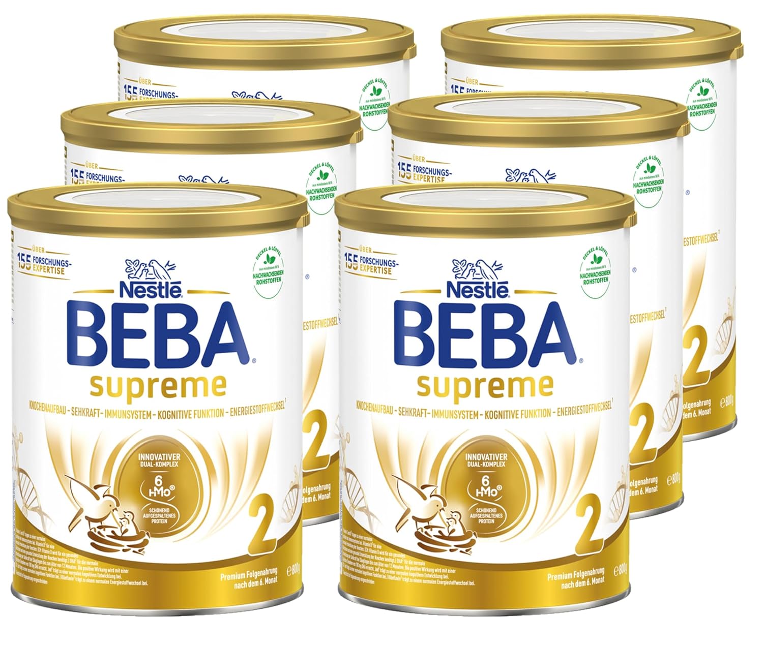 BEBA SUPREME 2 Folgemilch nach dem 6. Monat, Babynahrung mit 6 HMO Komplex, nur Laktose, ohne Palmöl, 6er Pack (12 x 800g)