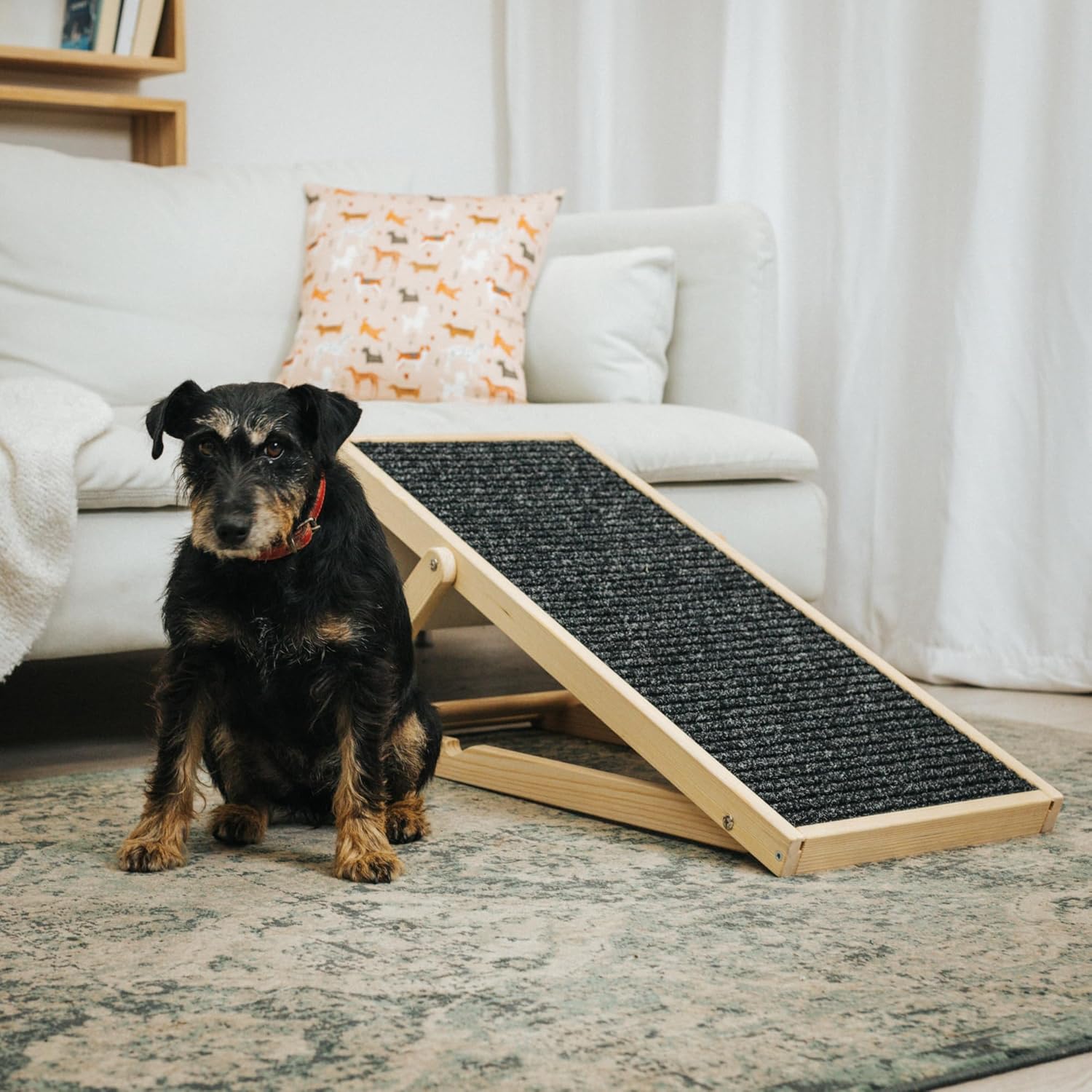 Holtaz Rampa per Cani Rampa per Gatti Scaletta per Cani per Letto o Divano Pieghevole in Legno Petwalk Scala per Cani Rampa di Carico per Animali Domestici con Inserto Antiscivolo Naturale