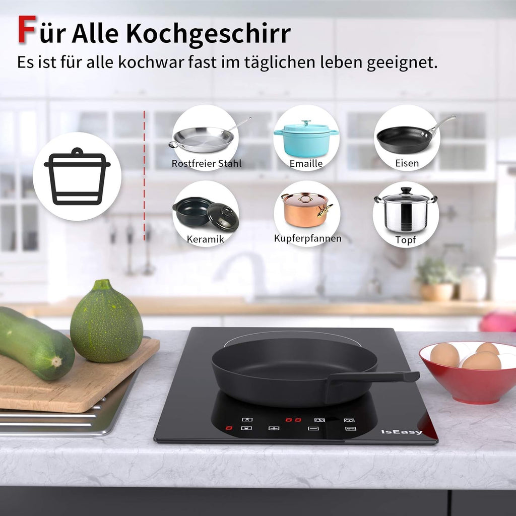 IsEasy 4 Zonen Einbau Induktionskochfeld mit 9 Leistungsstufen &1-99Min Timer, Boost-Funktion, Induktionskochplatte, Induktion Herdplatte mit 4 Platten, 60cm, 6800W, Schwarz